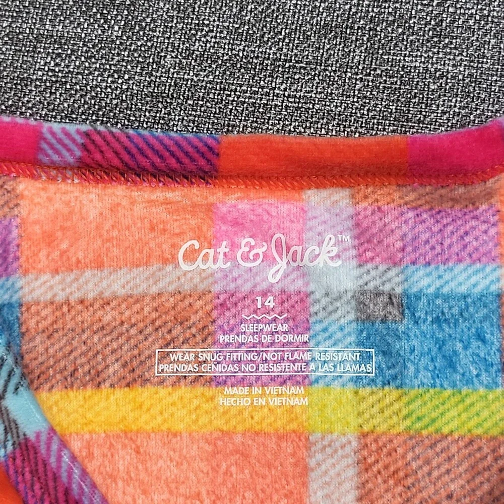 Cat & Jack Kids' Boys' Girls' Pajama Set Size 14 Pink Blue Plaid Snuggly Soft